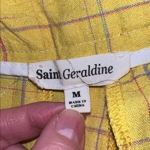 SAINT GERALDINE High-Waist Plaid Pleated Button-Front Pants in Pastel Yellow M